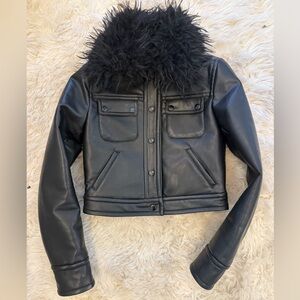 Mango Faux Fur Collar Biker Jacket